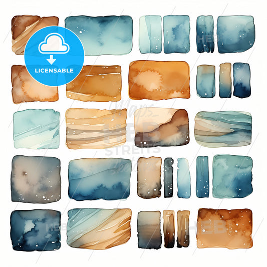 Vintage Colors Browns And Blues, A Collection Of Watercolor Squares
