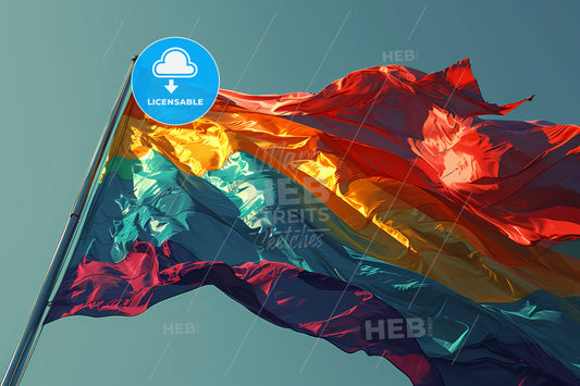 An Illustration Of A Rainbow Flag, A Rainbow Flag Flying In The Sky
