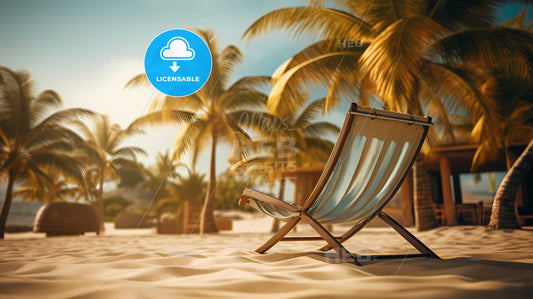 On A Sunny Beach With A Palm Tree, A Chair On A Beach