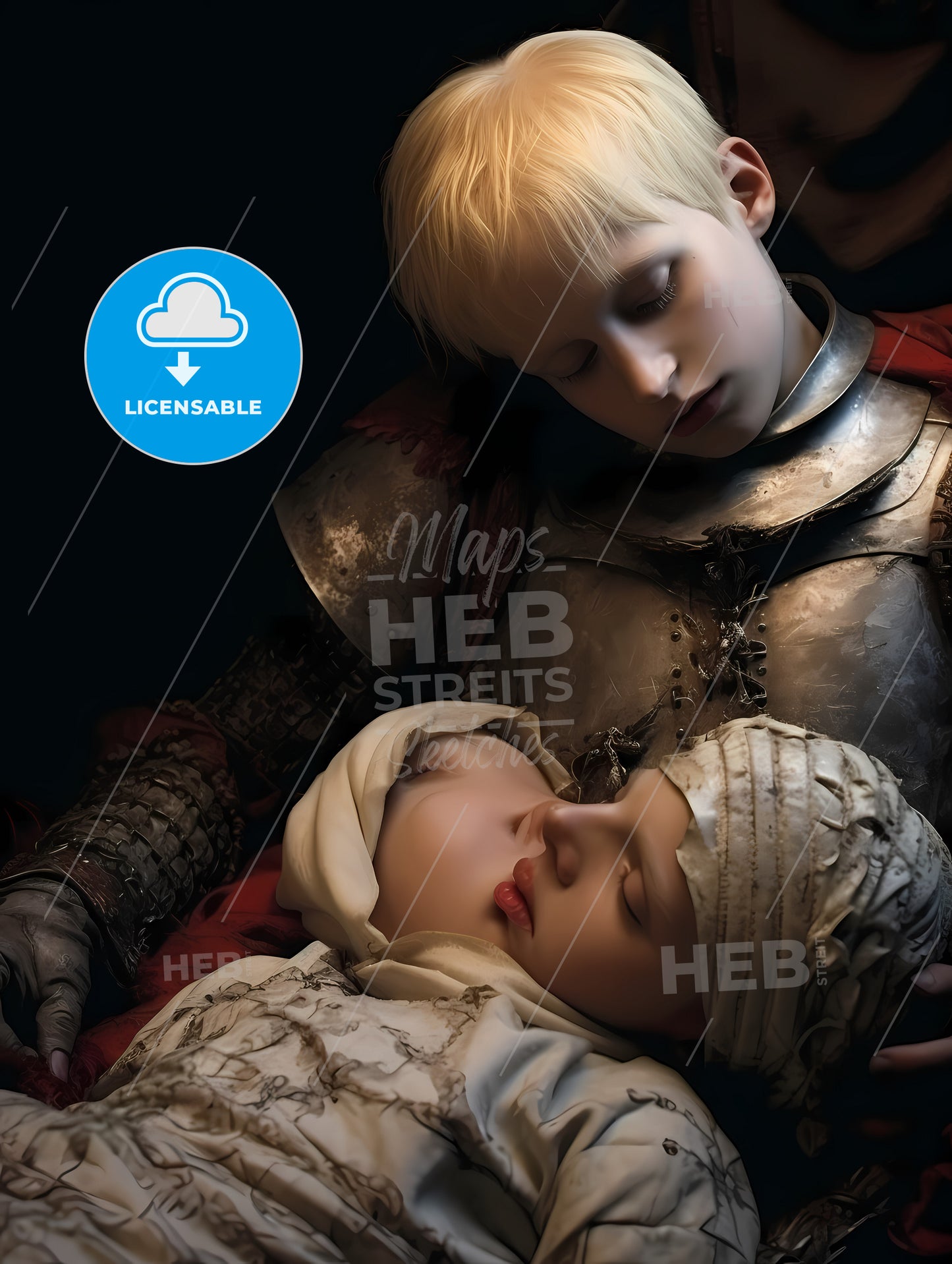 The Tragic Death Of The Albino Boy, A Boy In Armor Holding A Sleeping Woman