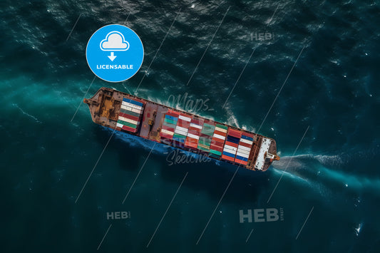 Aerial View Of Container Cargo Ship, A Ship In The Water