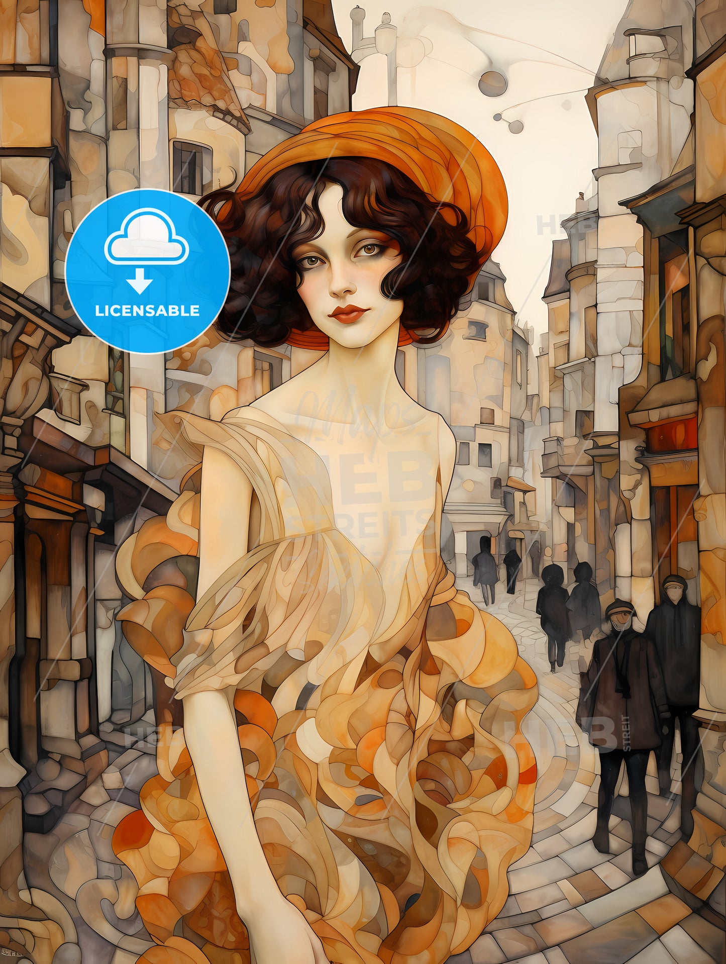 Art Deco Noveaux, A Woman In A Dress And Hat