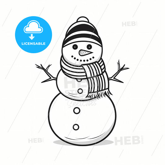 A Snowman, A Snowman With A Scarf And Hat