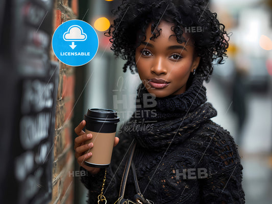 Black Winter Outfit, A Woman Holding A Coffee Cup