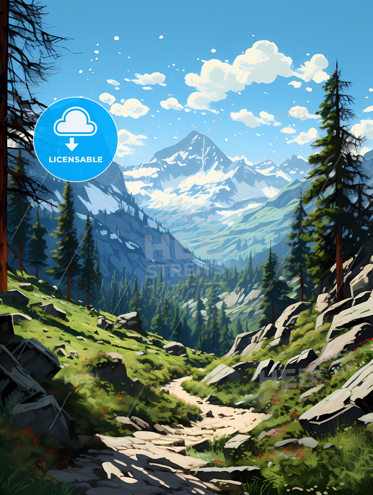 Sequoia National Park, A Mountain Landscape With Trees And Rocks