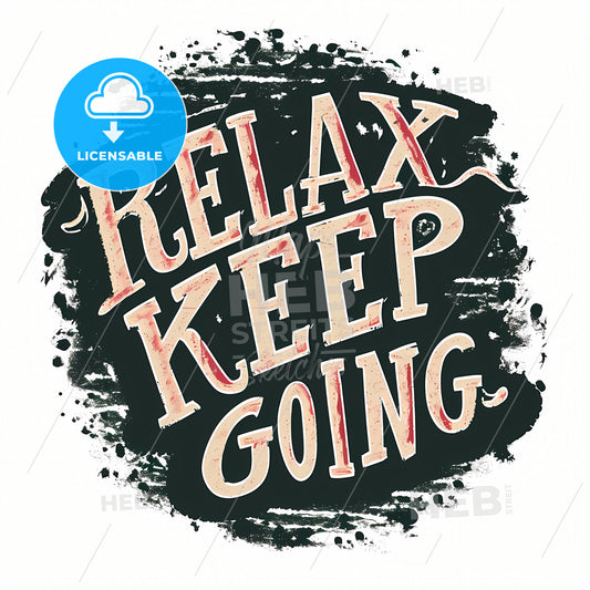 Relax And Keep Going, A Black And White Sign With Red Text