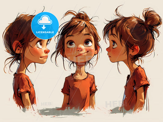 Multi Poses Of A Little Girl, A Cartoon Of A Girl