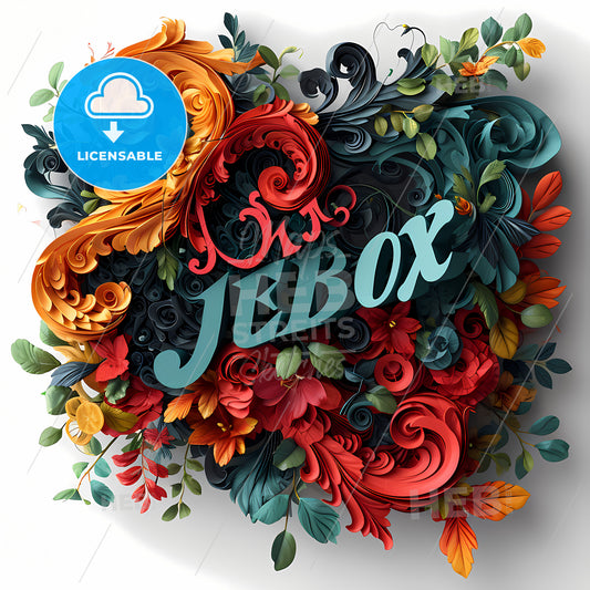 Stylish Music Logo With The Text Jukebox, A Colorful Floral Design With Text