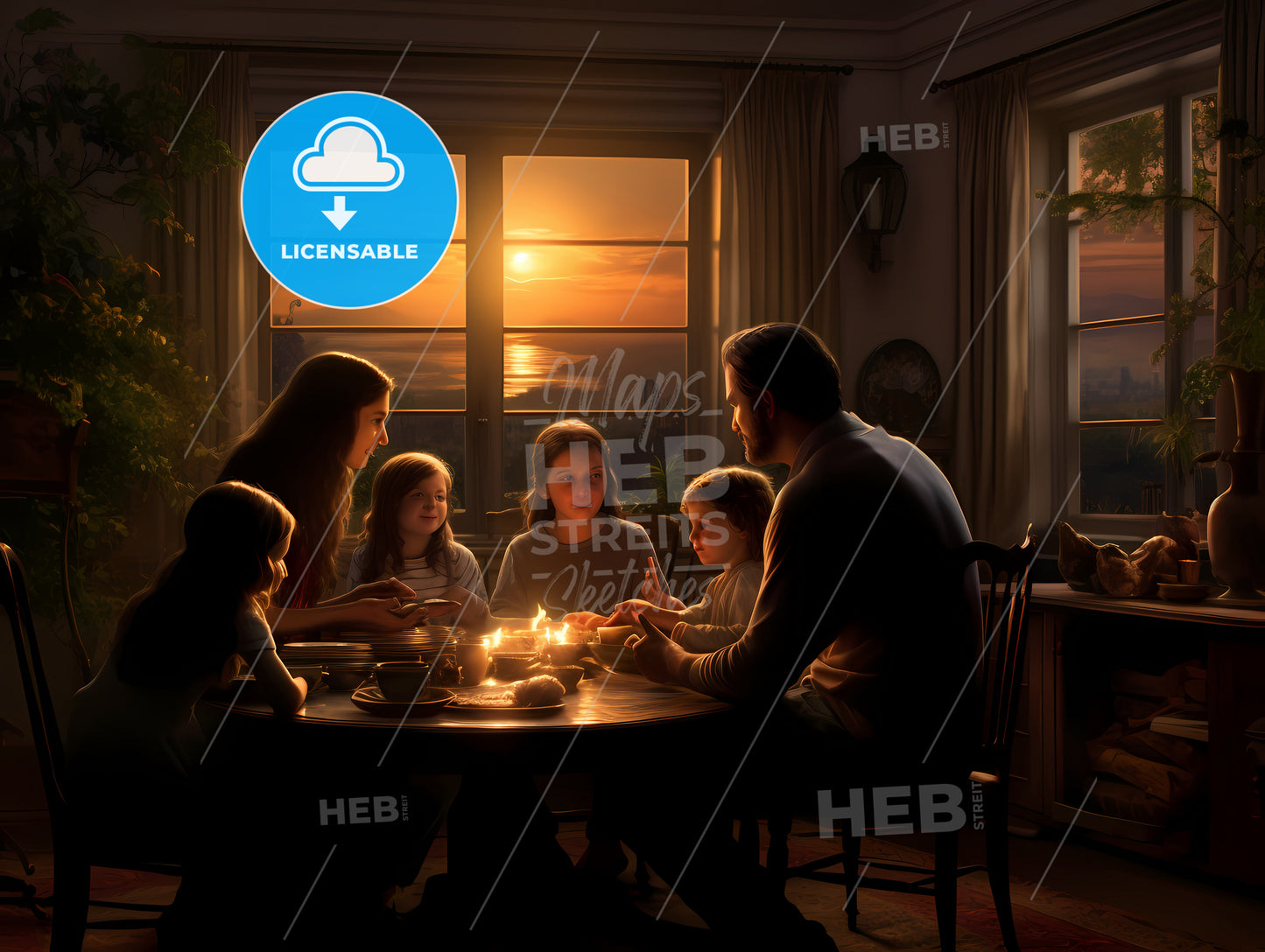 A Seemingly Harmonious, A Family Sitting Around A Table