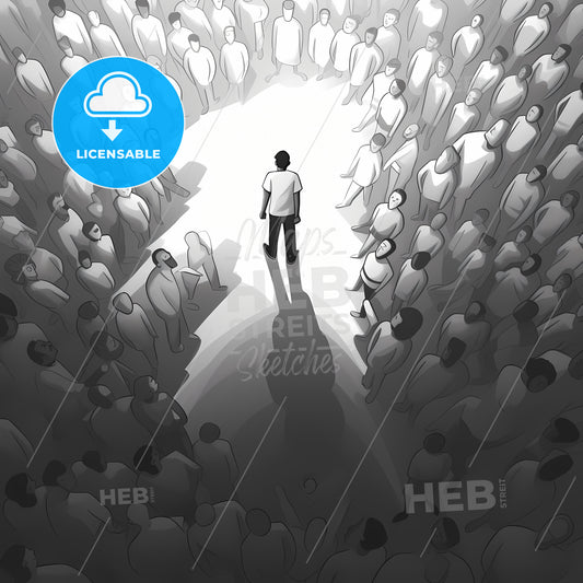 A Spotlighted Area, A Man Standing In A Circle Of People