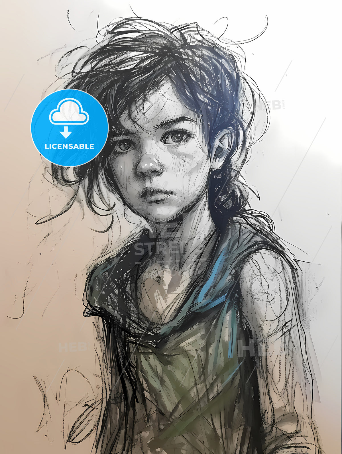 Scratchy Art. Child, A Drawing Of A Girl