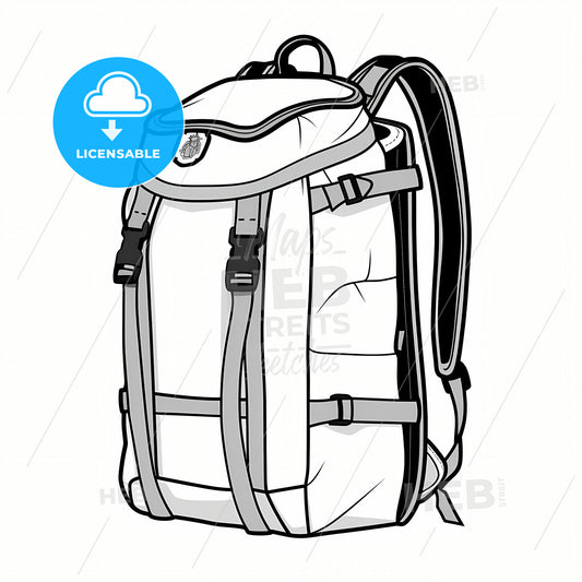 A Climbing Bag, A White Backpack With Straps