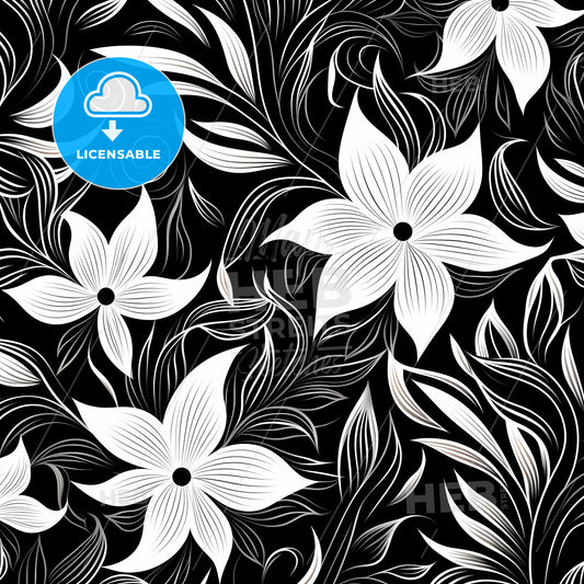 Abstract Flower Art Seamless Pattern, A Black And White Floral Pattern