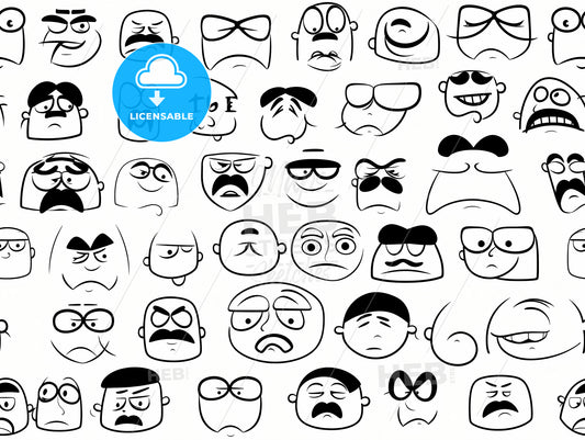 Funny Retro Cartoon Character Faces, A Collection Of Cartoon Faces