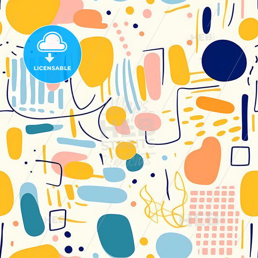 Colorful Line Doodle Seamless Pattern, A Colorful Pattern With Different Shapes