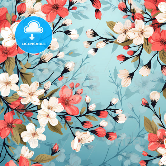 Welcome Spring Background, A Floral Pattern With White And Red Flowers