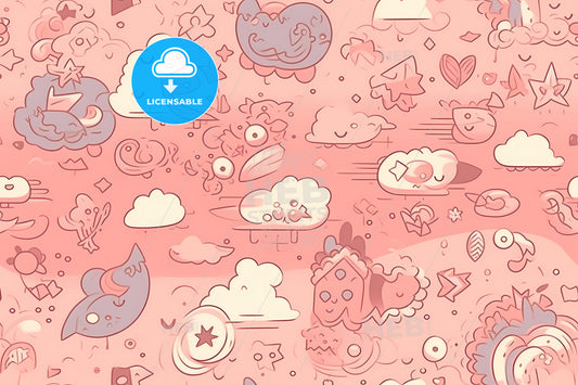 Fantasy Background, A Pink Background With Cartoon Drawings