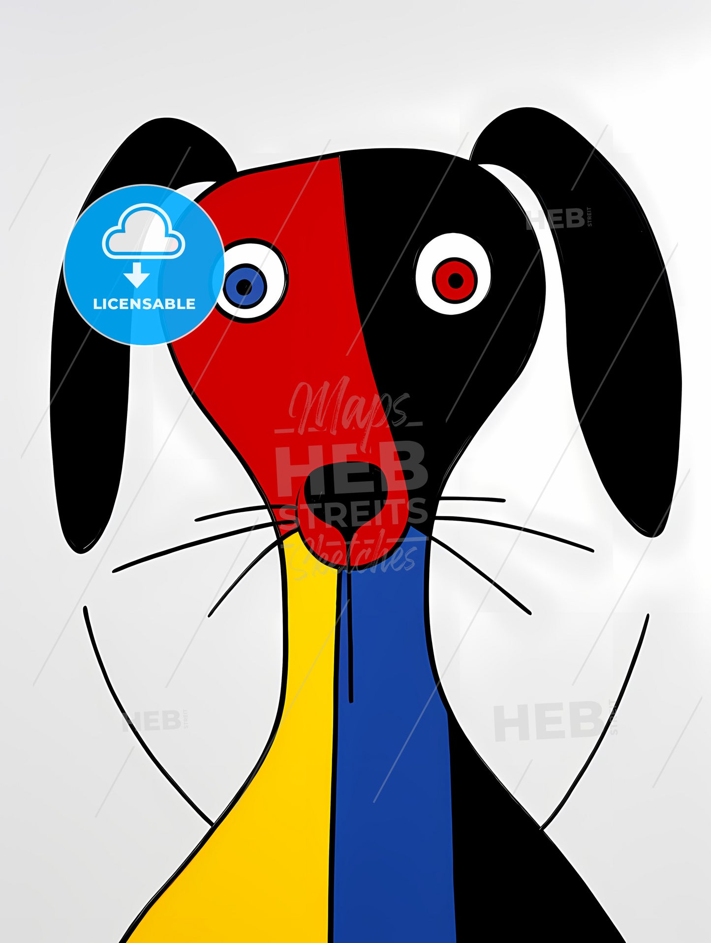 Minimalist Dog Art, A Cartoon Dog With A Colorful Face