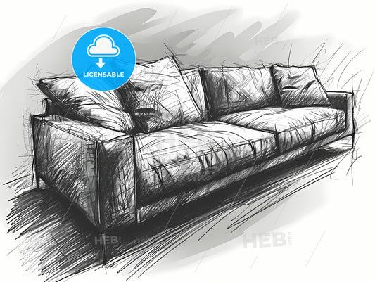 Line Drawing Of Minimal Futuristic Sofa, A Drawing Of A Couch