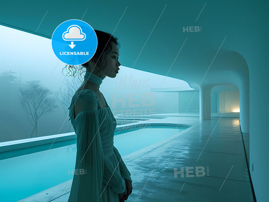 Portrait Of A Person In An Empty Room, A Woman In A White Dress