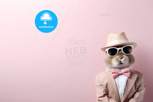Stylish Easter Rabbit With Copy Space, A Rabbit Wearing A Hat And Sunglasses