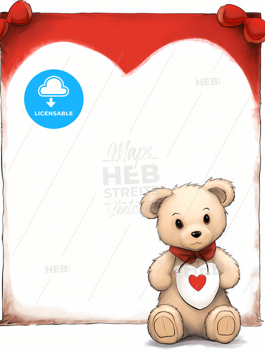 Teddy Bear Holding A White Banner, A Cartoon Of A Teddy Bear