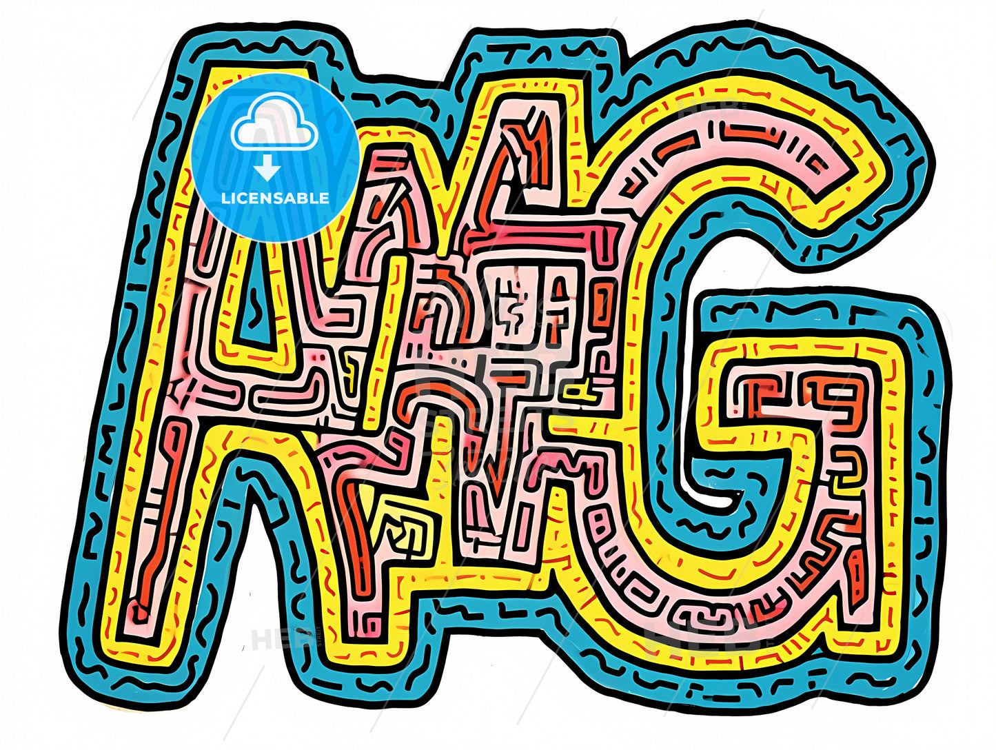 Large Letters A M G, A Maze With Different Colored Lines