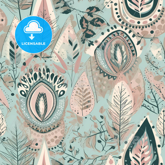 Repeating Boho Pattern, A Pattern Of Leaves And Flowers