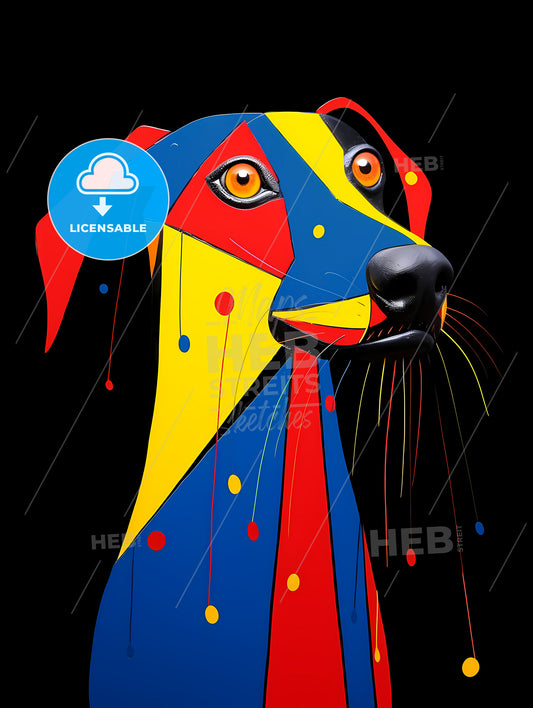 Minimalist Dog Art, A Colorful Dog Sculpture On A Black Background