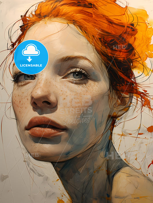 A Painting Of A Woman With Orange Hair, A Painting Of A Woman With Red Hair