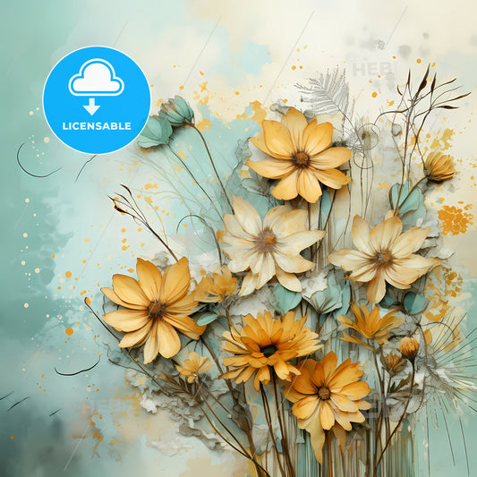 Welcome Spring Background, A Painting Of Flowers On A Blue Background