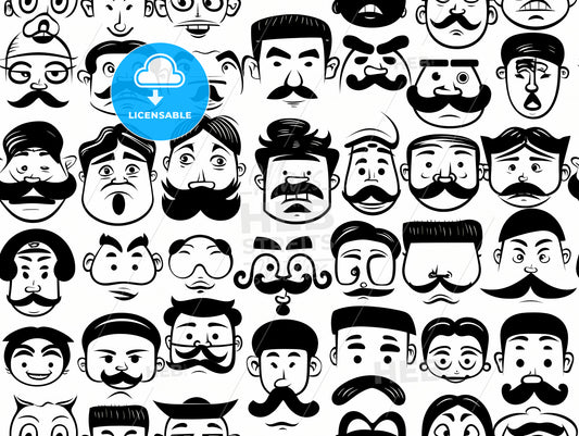 Funny Retro Cartoon Character Faces, A Pattern Of Cartoon Faces