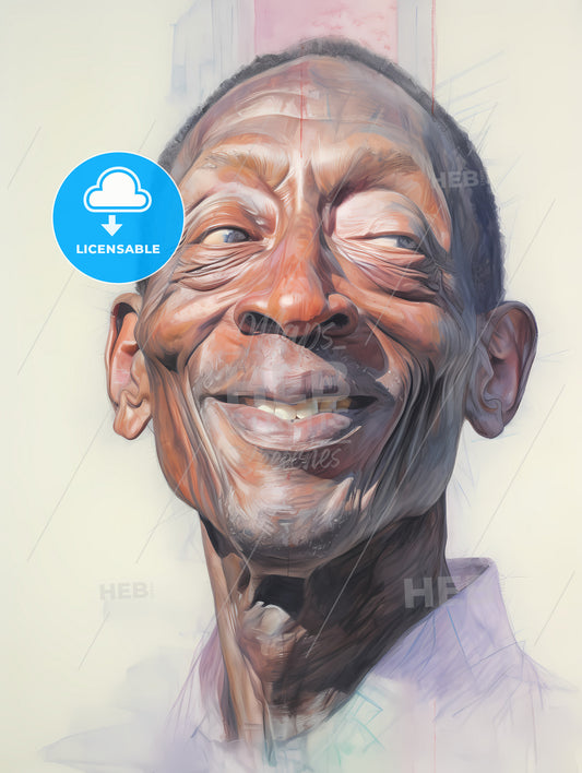 Elderldy Black Mans Full Face, A Man Smiling With His Eyes Closed