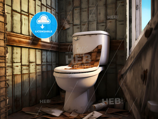 A Realistic Photo Of A Toilet, A Toilet In A Dirty Bathroom