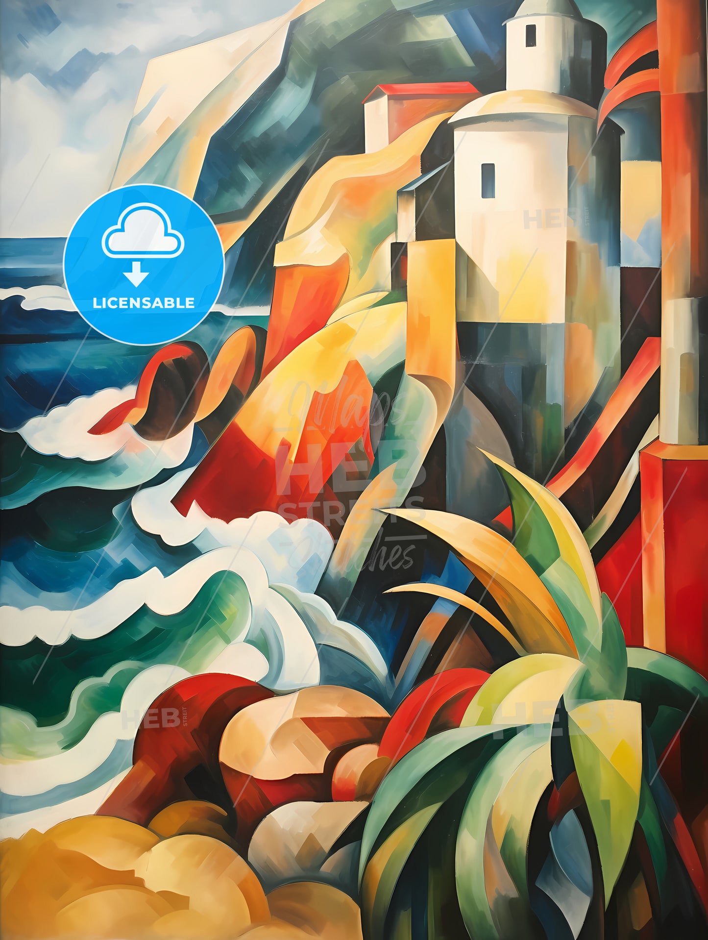 If Franz Marc Was A Photographer, A Painting Of A House On A Cliff By The Ocean