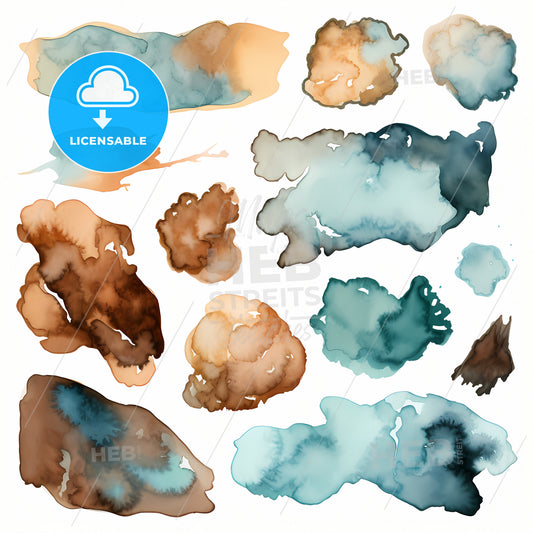 Vintage Colors Browns And Blues, A Group Of Watercolor Stains
