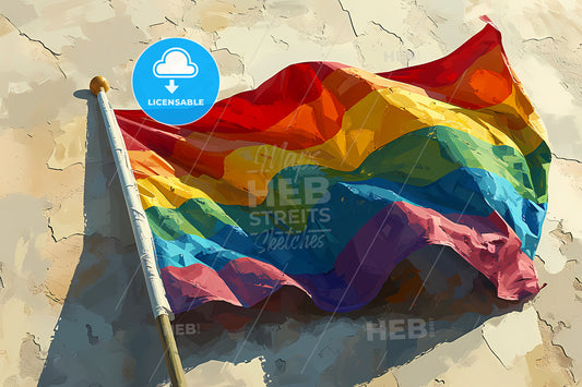 An Illustration Of A Rainbow Flag, A Rainbow Flag On A Pole