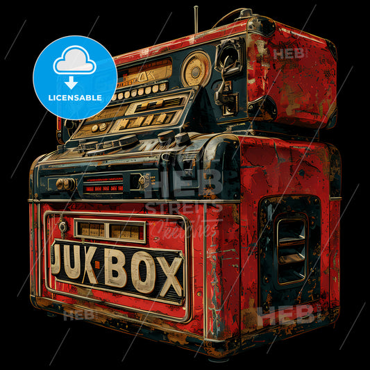 Stylish Music Logo With The Text Jukebox, A Red And Black Machine
