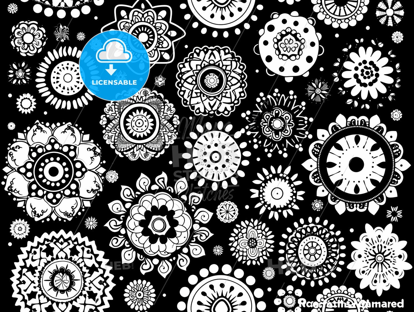 Seamless Monochrome Floral Pattern, A Black And White Pattern With White Flowers