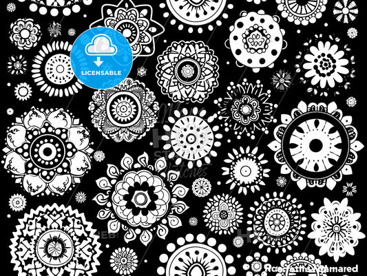 Seamless Monochrome Floral Pattern, A Black And White Pattern With White Flowers