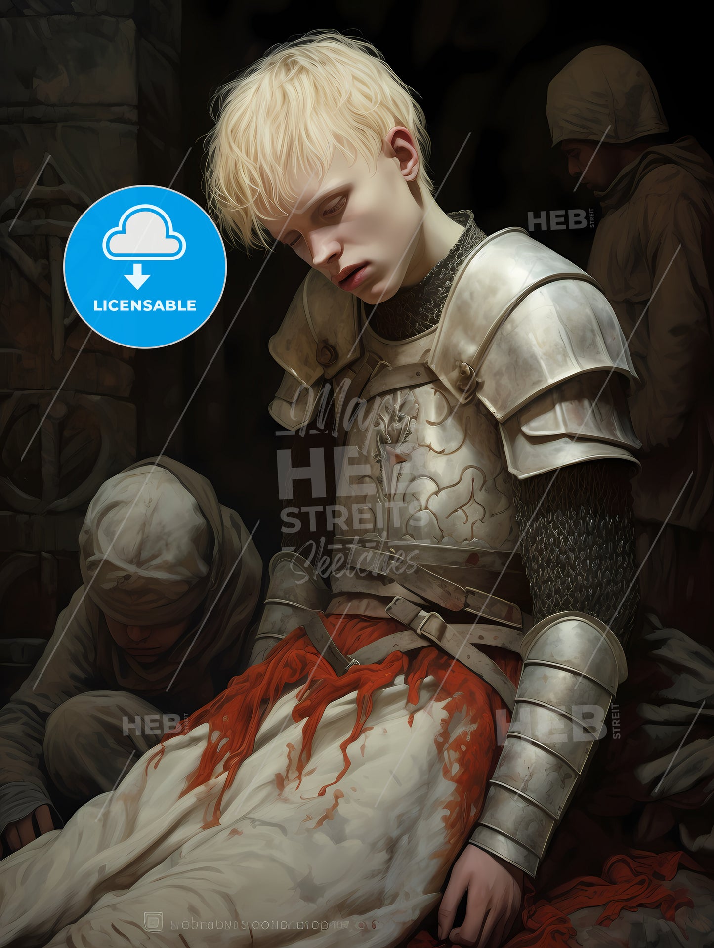 The Tragic Death Of The Albino Boy, A Man In Armor With Blood On His Stomach