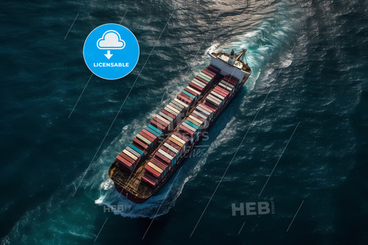 Aerial View Of Container Cargo Ship, A Ship With Containers On The Water