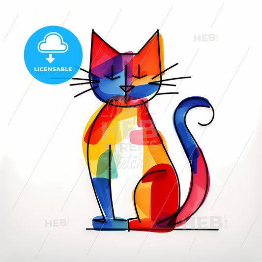 Create An Abstract Minimalist Cat, A Cat Drawing Of A Rainbow Colored Cat