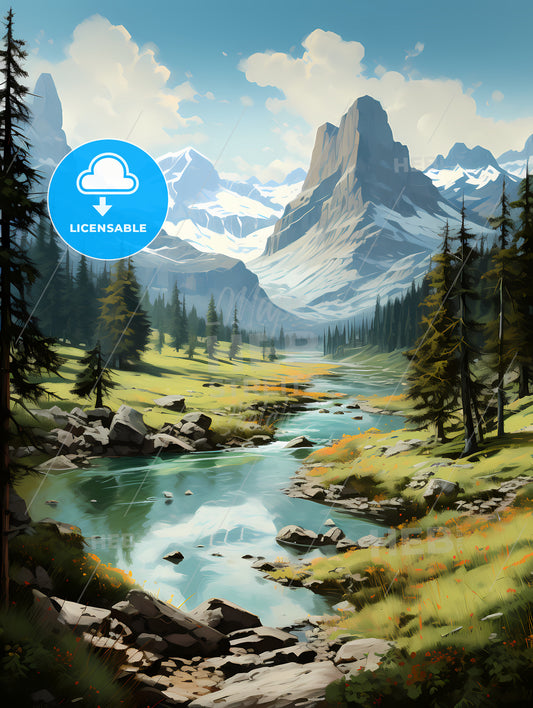 Yoho National Park, A River Running Through A Valley With Mountains And Trees