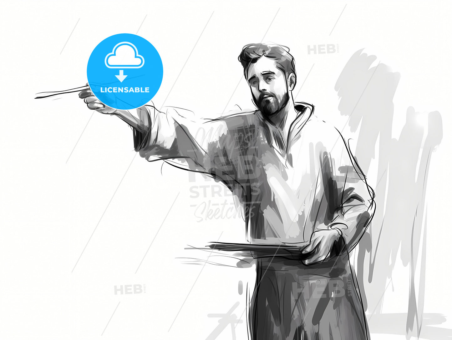 A Painter Holding A Brush, A Man Holding A Stick