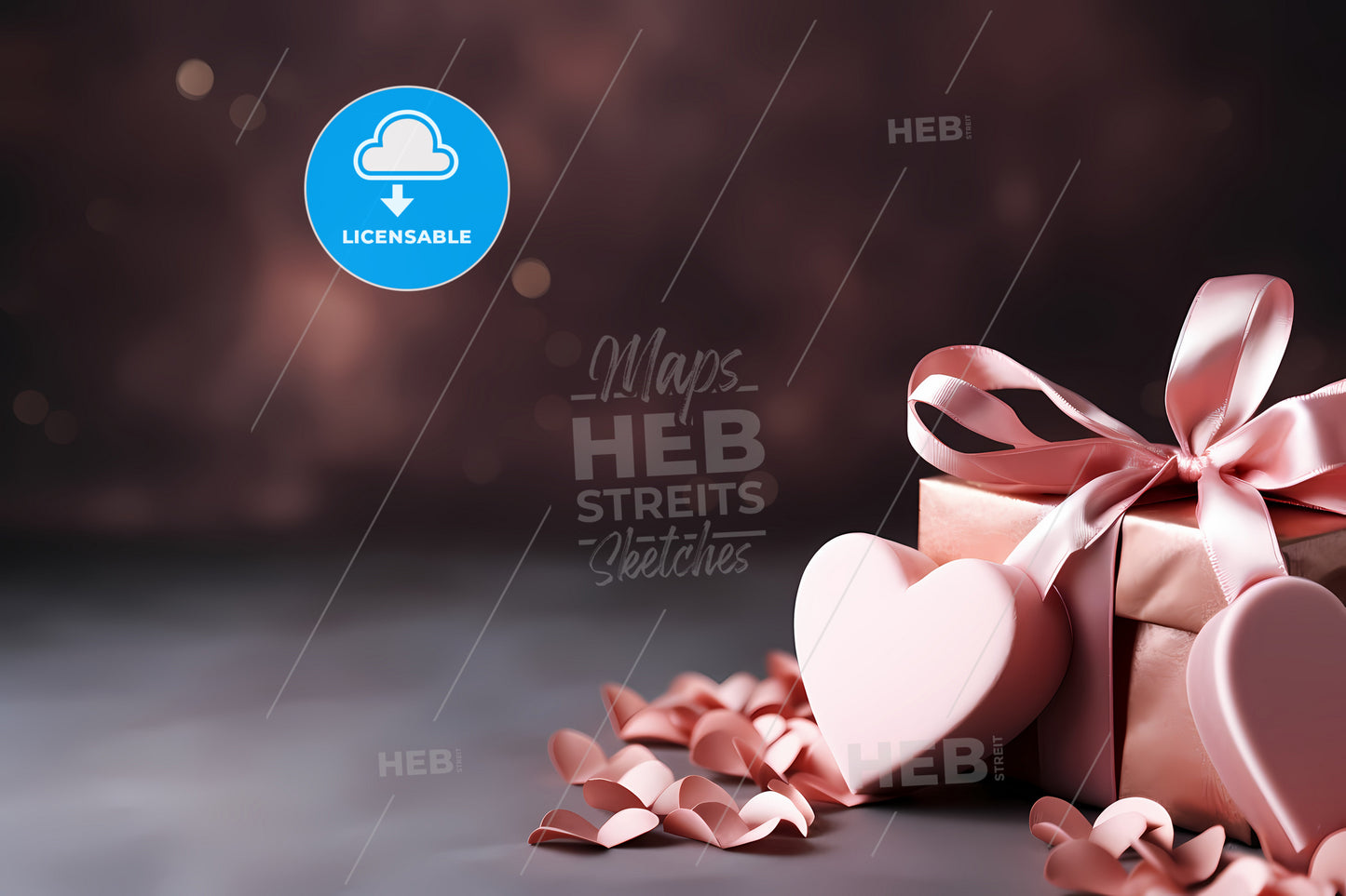 Happy Valentines Day Background, A Pink Heart Shaped Box With Ribbon And Petals