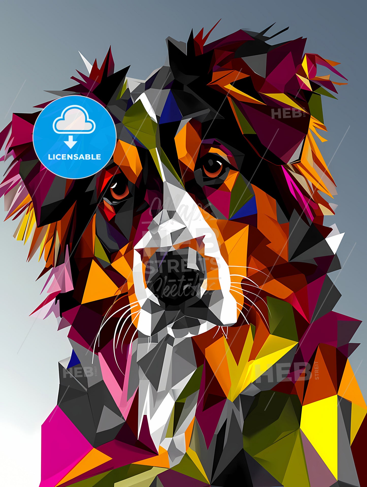 Two Dogs Holding Each Other, A Colorful Dog With White And Black Face