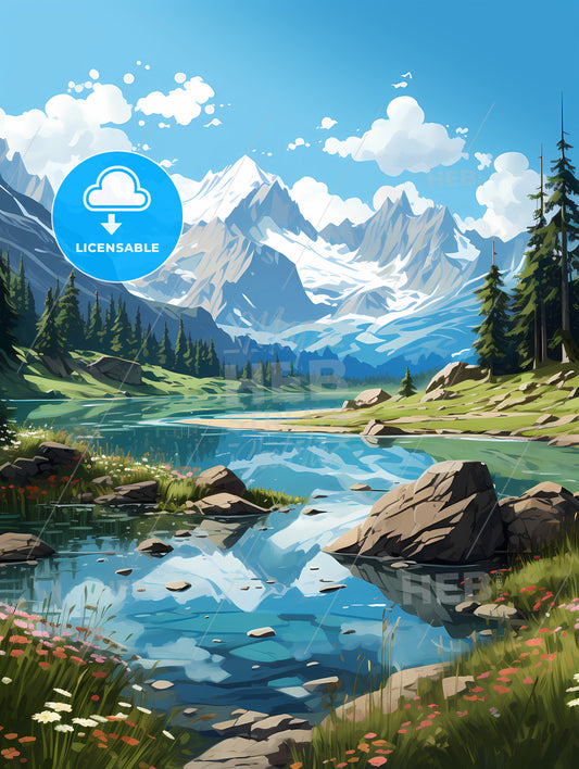 Whistler National Park, A River With Rocks And Trees In Front Of Mountains