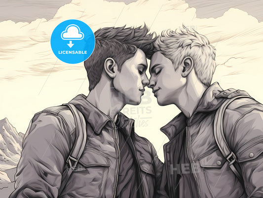 Dessin Pour Coloriage Couple Gay, A Couple Of Men Kissing