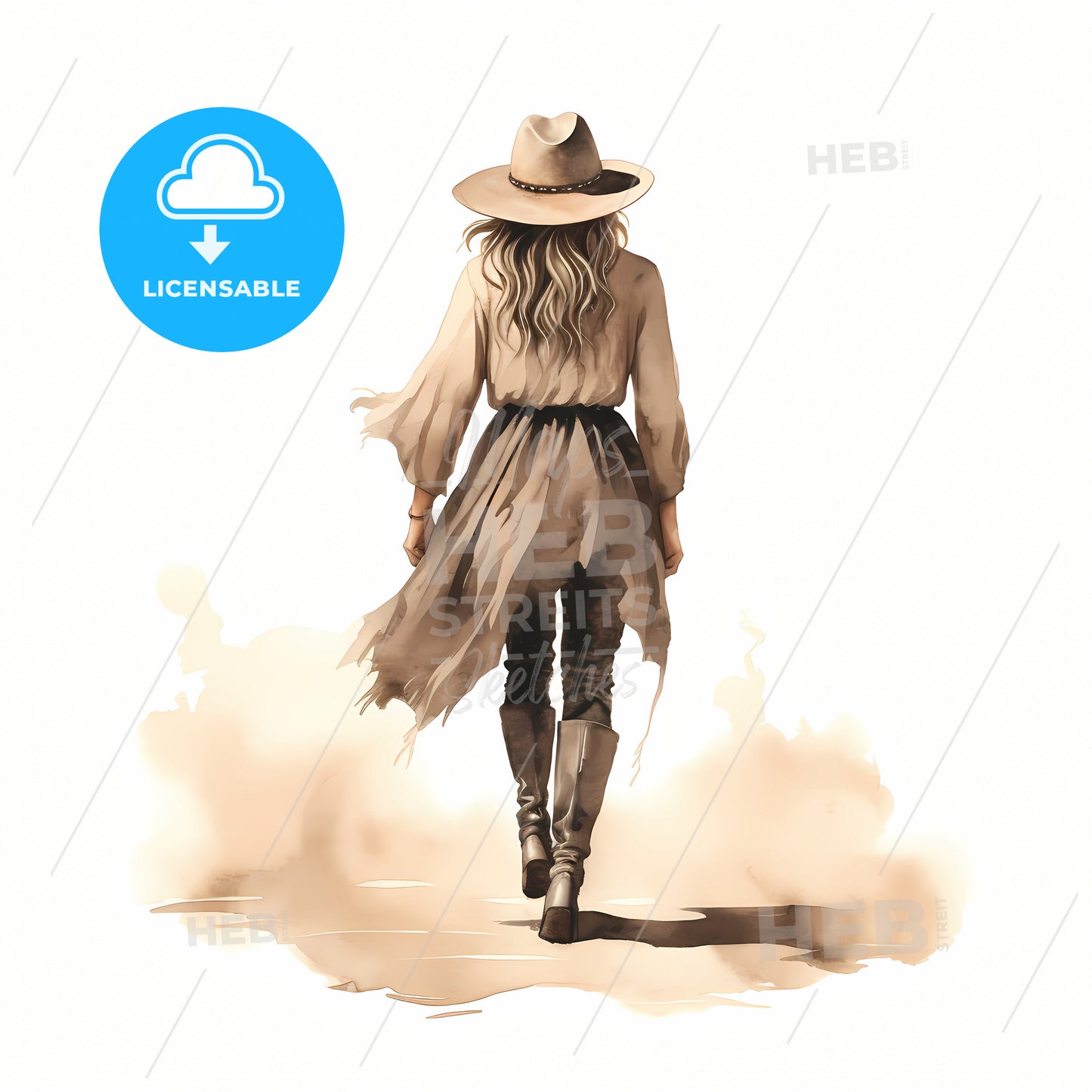 Beautiful Woman In Cowboy Hat Walking Away, A Woman Walking In A Hat
